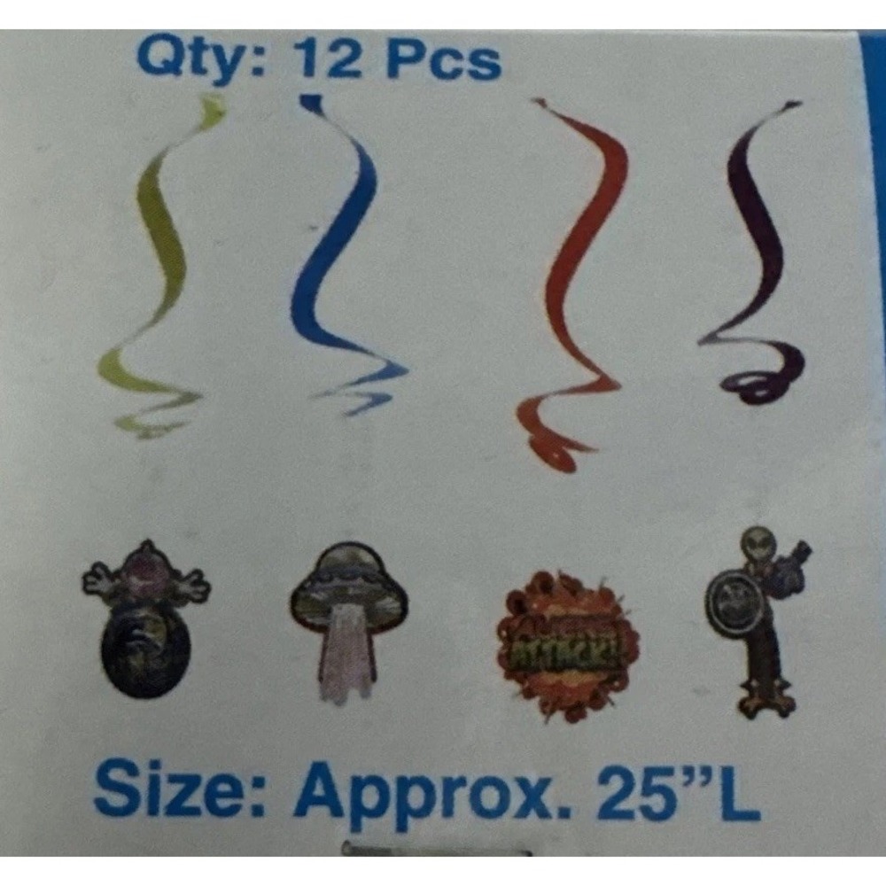 12 Alien Attack Whirls: UFO Space Hanging Swirl Party Decorations Kids Birthday